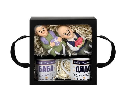 Луксозен подаръчен комплект за баба и дядо – чаши и декоративни фигурки