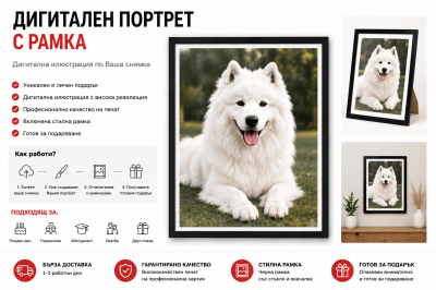 Дигитален портрет на домашен любимец в рамка по снимка